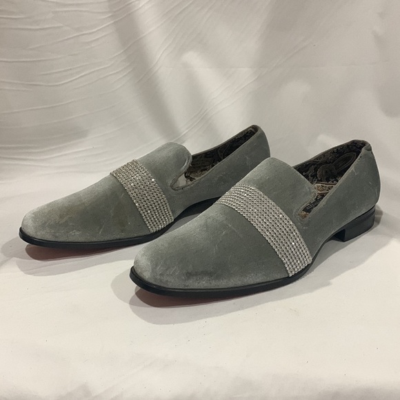 AFTER MIDNIGHT Velvet Silver Crystal Loafers - Picture 1 of 8